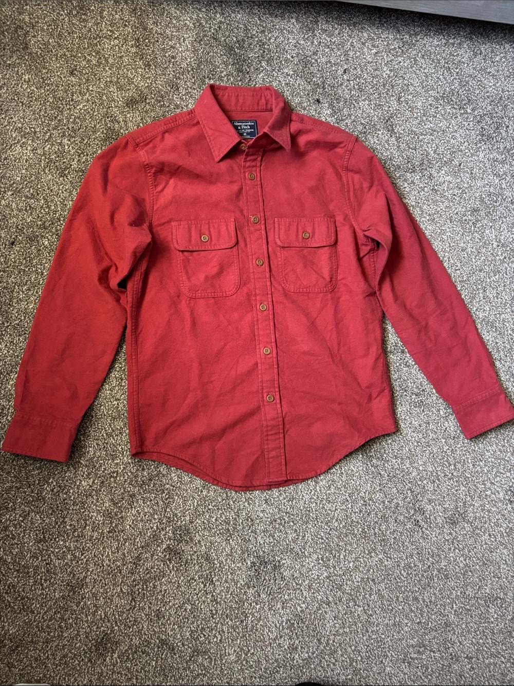 Abercrombie & Fitch Men's Red Long-Sleeve Button-Down Shirt